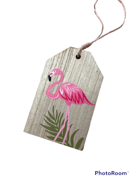 Wooden Flamingo Tag