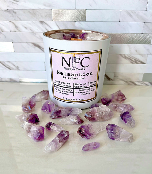 Relaxation amethyst crystal candle