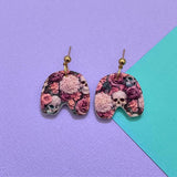 Floral Skull Dangle Earrings 