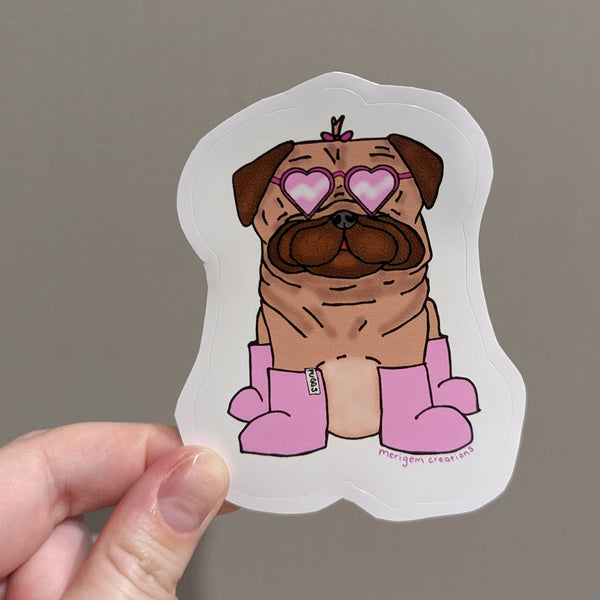 Pug in UGGS vinyl sticker