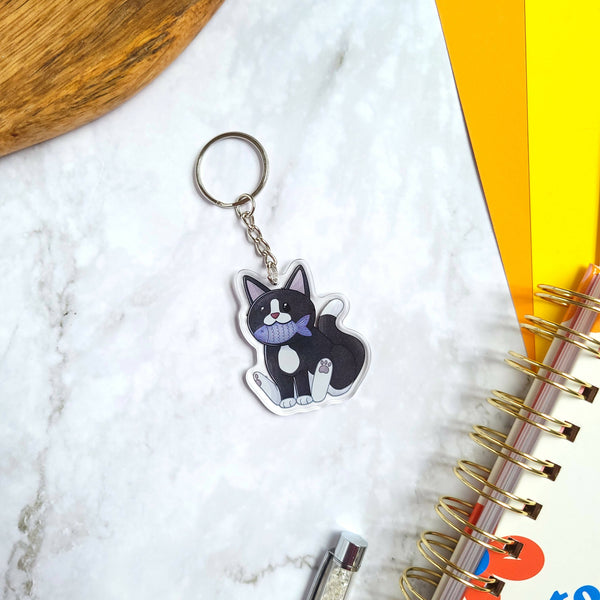 Tuxedo Cat Acrylic Keychain - Shop Motif