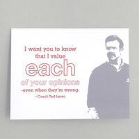 Ted Lasso "Opinions" greeting card