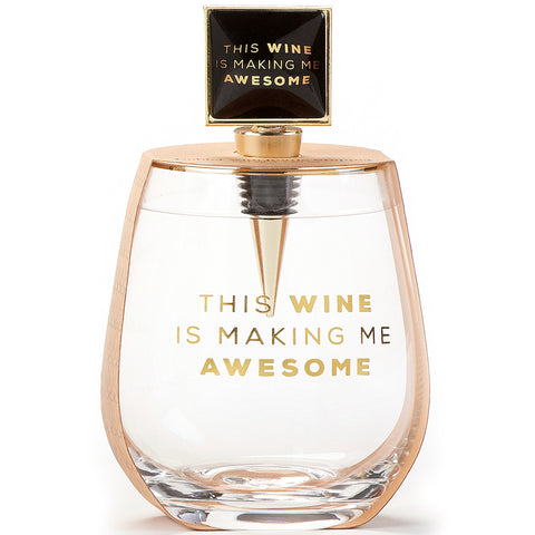 Making Me Awesome Wine Glass & Bottle Stopper Gift Set
