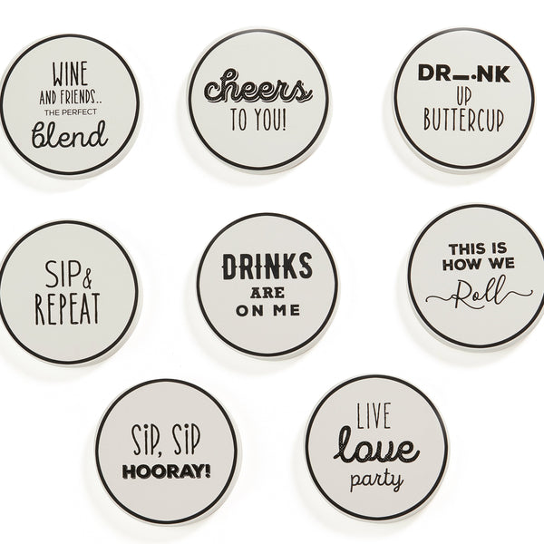 White Ceramic Drink Themed Coasters