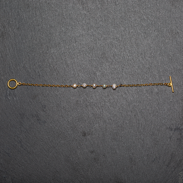 Delicate Pearl & Chain Bracelet In Gold Plate