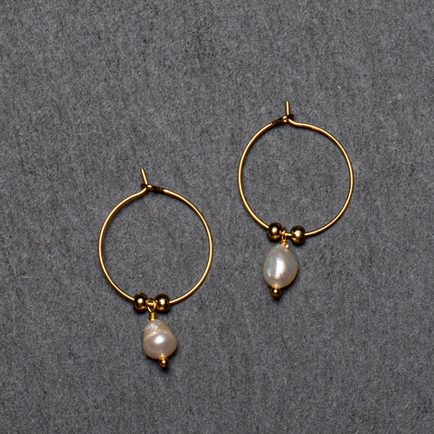 Hoop & Pearl Earring In Gold Plate