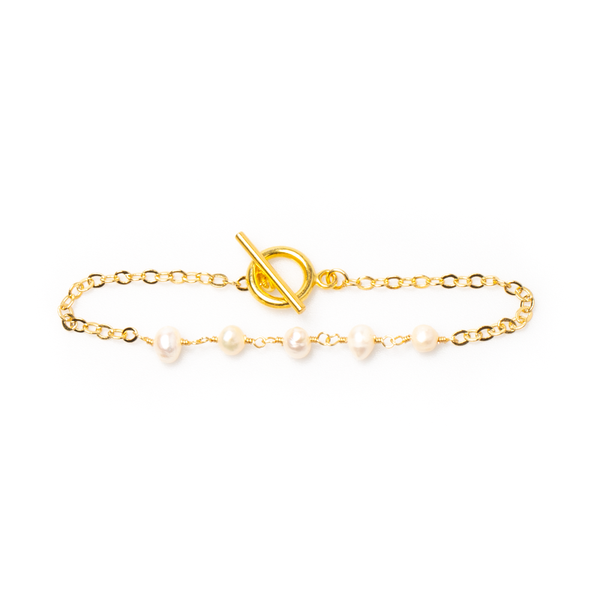 Delicate Pearl & Chain Bracelet In Gold Plate