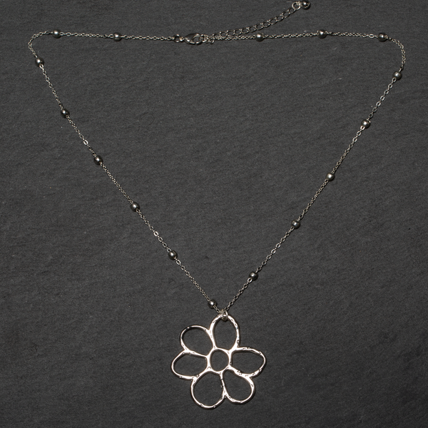 Open Flower Pendant On Ball Chain - Silver Plate