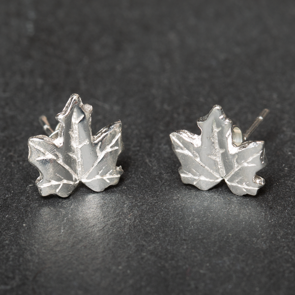 Maple Leaf Stud Earring - Silver Plate