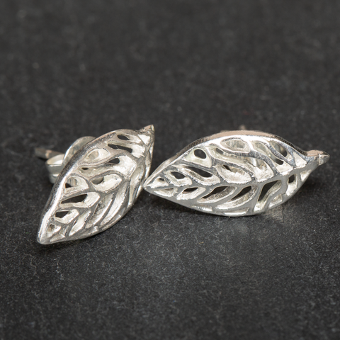 Open Leaf Stud Earring - Silver Plate