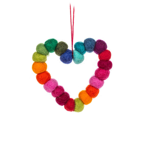 Rainbow Pompom Heart Ornament