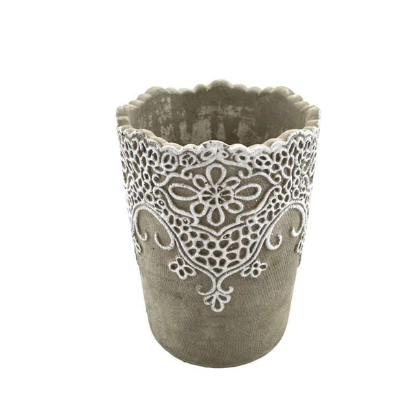 Plant Pot With Lace Detail - Tall