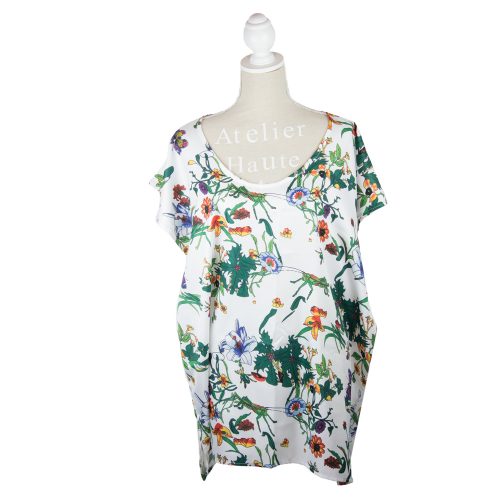 White Floral Print Pull Over Top