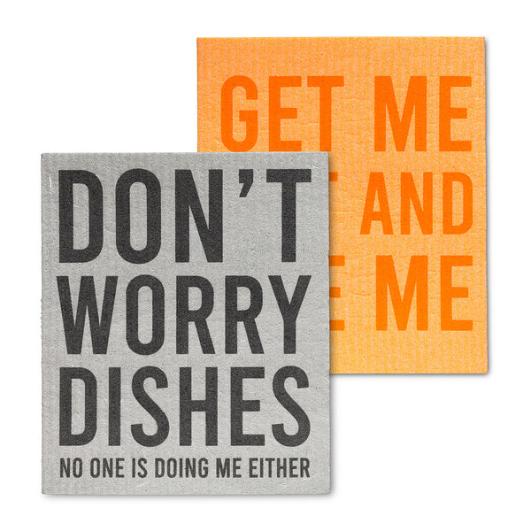 Don't Worry Dishes Dish Cloths. Set of 2 - Flamingo Boutique