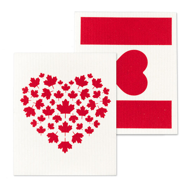 Canada Flag & Heart Dish Cloths Set of 2