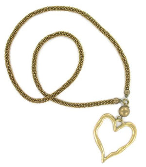 Beaded Rope Necklace with Open Heart 