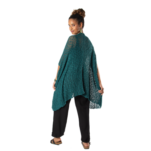 Mid Length Popcorn Knit Kimono - Jade Green