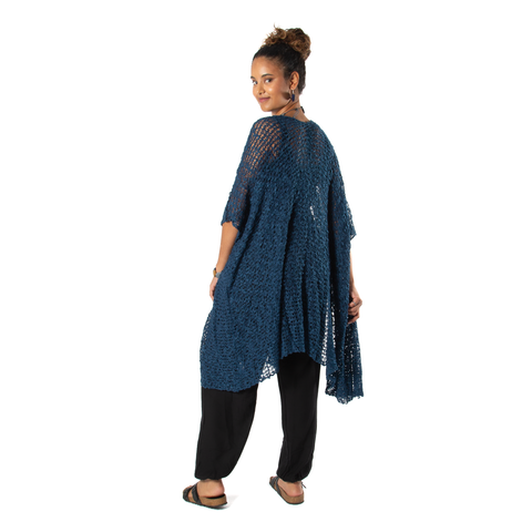 Mid Length Popcorn Knit Kimono - Navy Blue