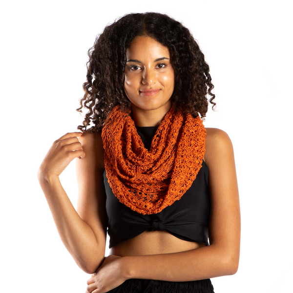 Popcorn Knit Infinity Scarf - Orange