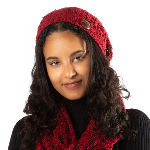 Red Popcorn Knit Hat With Button - AF6203