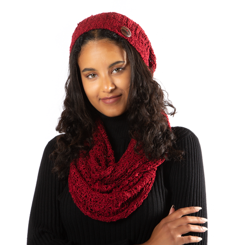 Red Popcorn Knit Hat With Button - AF6203
