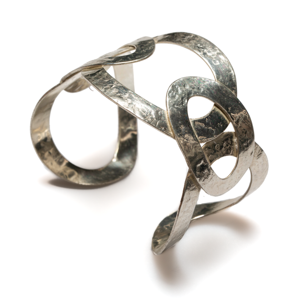 Oval Links Metal Cuff - Silver Colour