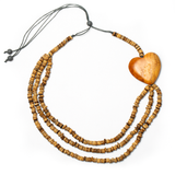 Triple Strand Coconut Bead & Wooden Heart Necklace 