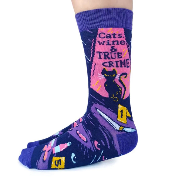 Cats Wine & True Crime Socks
