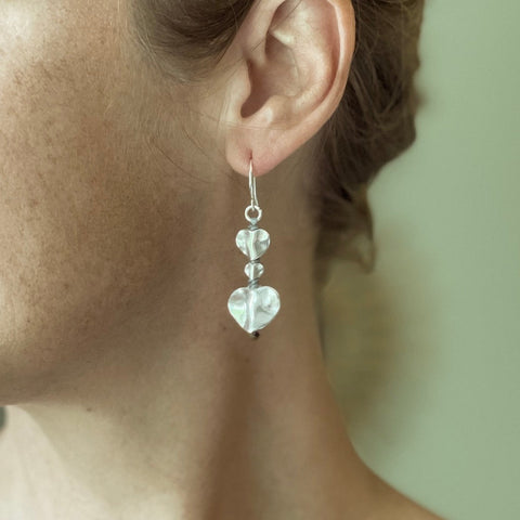 Silver Plate Double Drop Heart Earrings