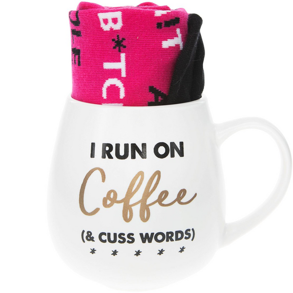 I Run On Coffee & Cuss Words Mug and Sock Gift Set