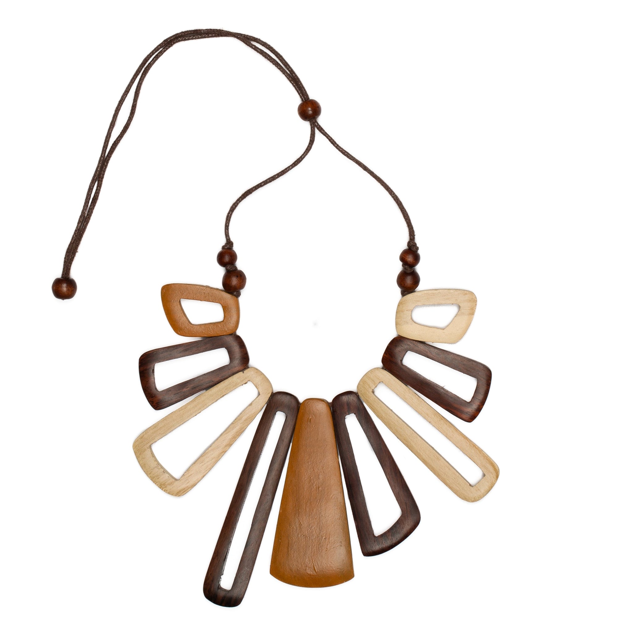 Short Tinted Wood Fan Necklace
