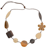 Tinted Wood Mix Shape & Flower Necklace 