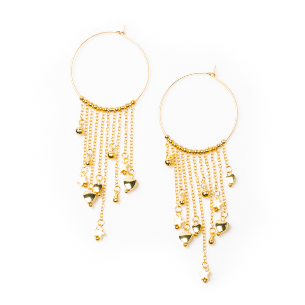Ring & Charms Earring In Gold Plate