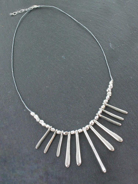 Drop Fan Necklace In Silver Plate