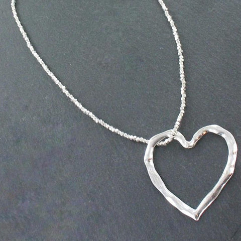 Open Heart Necklace In Silver Plate - Flamingo Boutique