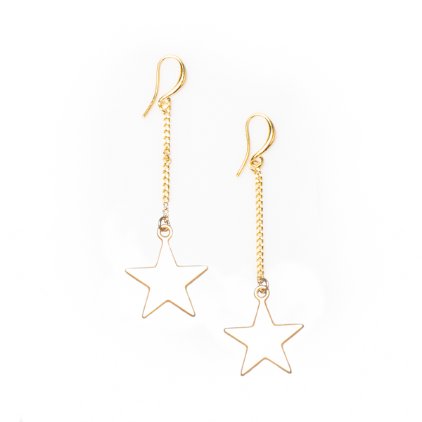 Drop Chain Star Earring In Gold Plate