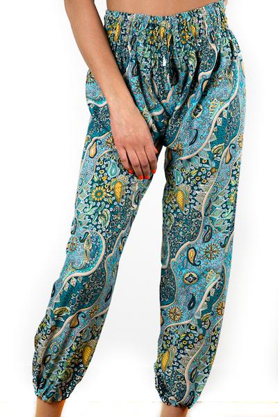 Blue & Gold Print Bali Pants