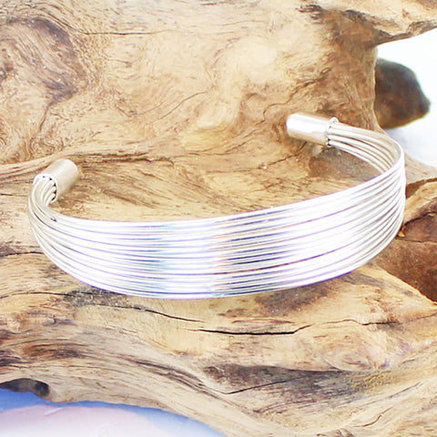 Multi Strand Wire Metal Cuff - Silver Colour