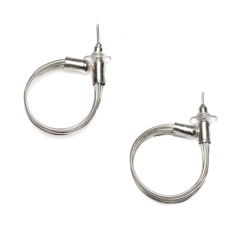 Wire Loop Metal Earrings - Silver Colour