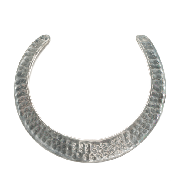 Beaten Metal Collar Necklace - Silver Colour