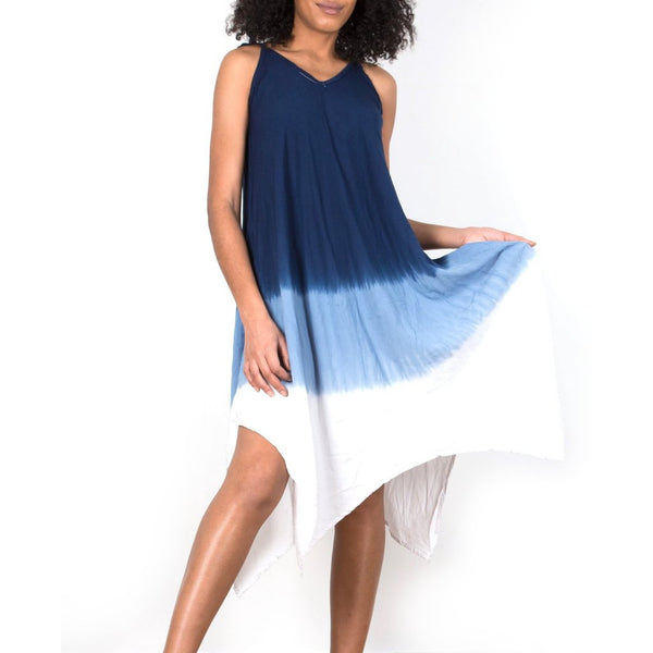 Blue Dip Dye Handkerchief Dress