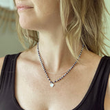 Blue Crystal Cham Necklace In Silver Plate 