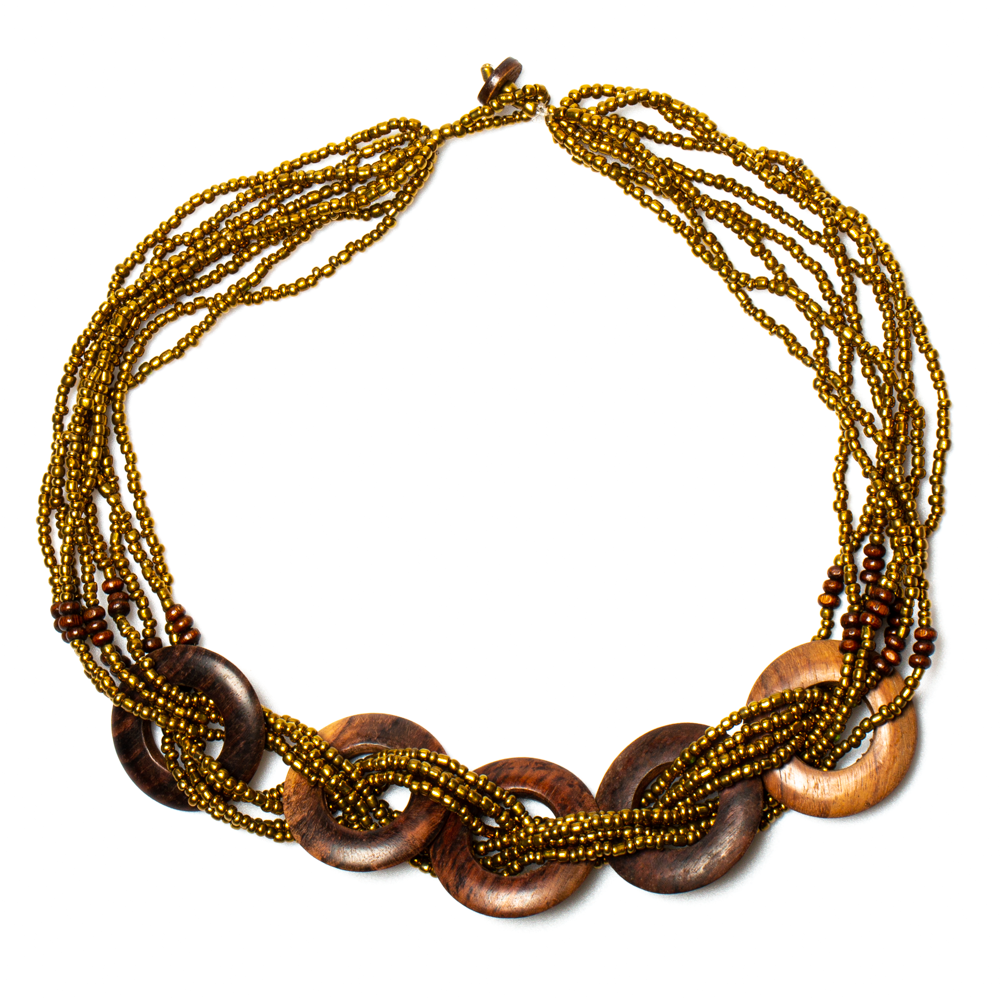 Multi Strand Wooden Ring Necklace