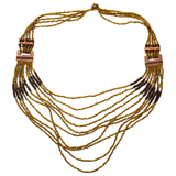 Long Multi Strand Necklace With Wood Detail 