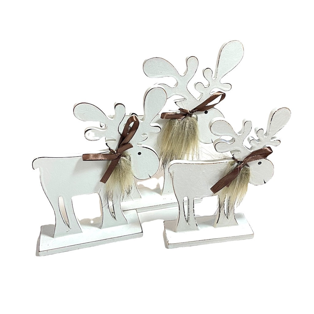 White Wooden Deer With Fluffy Beard Decoration