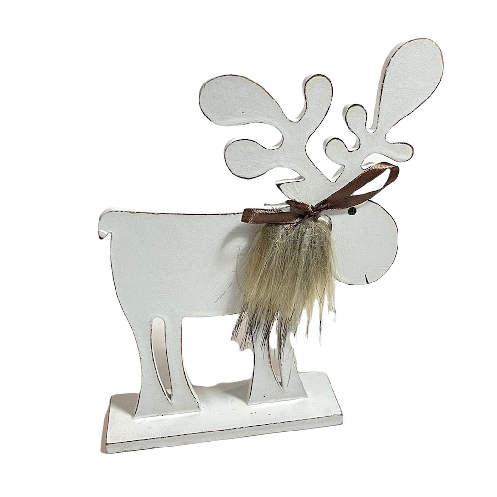 White Wooden Deer With Fluffy Beard Decoration