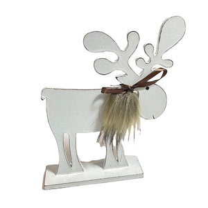 White Wooden Deer With Fluffy Beard Decoration 