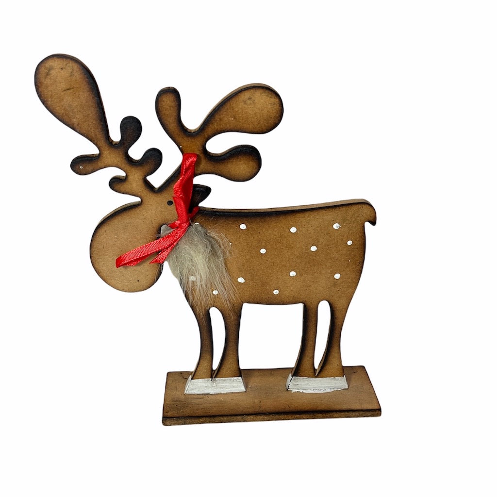 Polka Dot Wooden Deer With Fluffy Beard Decoration