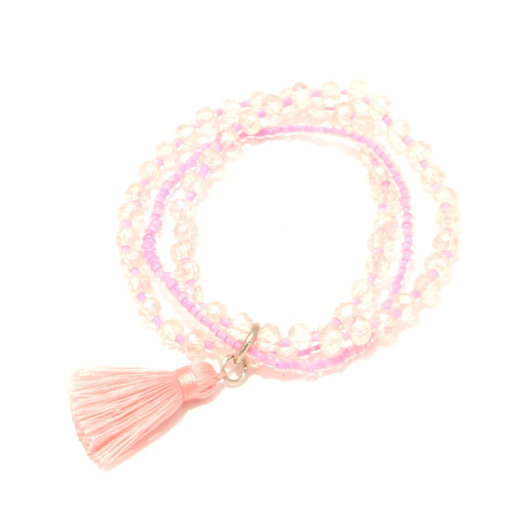 Triple-Strand Crystal Bead Bracelet With Tassel