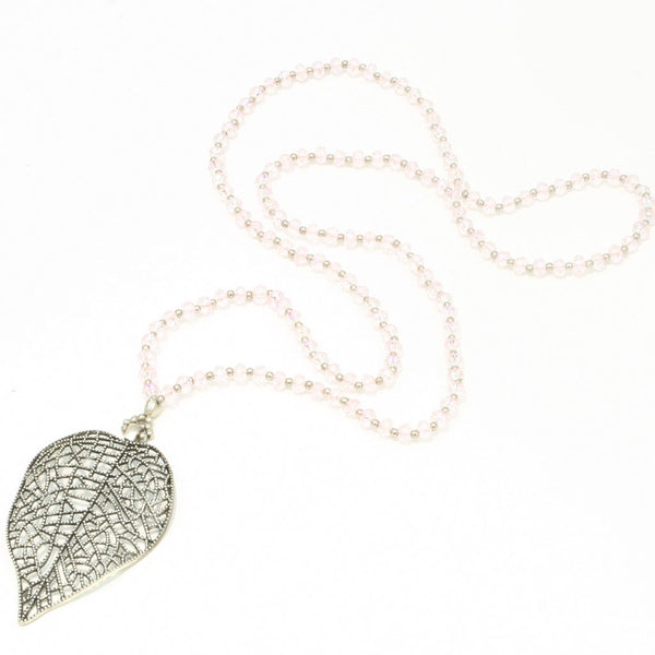 Crystal Bead Necklace With Filigree Leaf